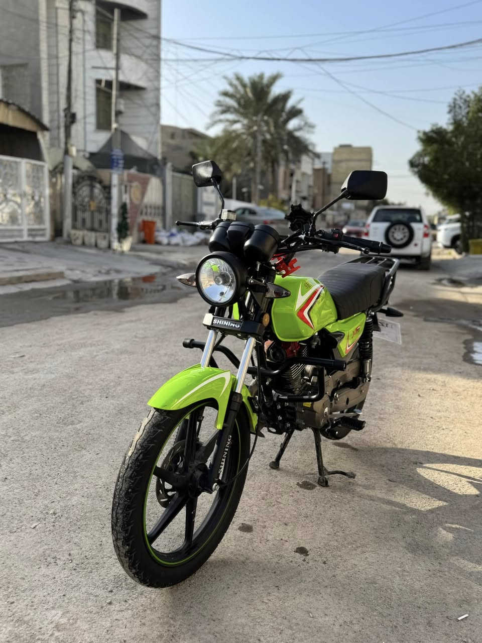 السلام عليكم دراجة شاينك 
مرقم رقم بغداد تحويل ثاني يوم مصارلي شهرين من اخذته من معرض النور 
كفاله عامه مكينه كهربائيات كلشي دراجه بعده زيرو 
مكاني بغداد حي اور ٦٠٠ 
سعره مليونين و١٠٠وبيه مجال 
رقمي ***********
