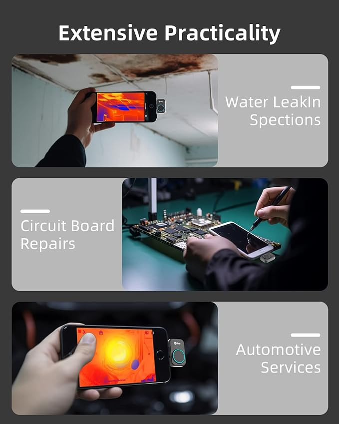 كاميرا التصوير الحراري Xinfrared P2 Pro، مستشعر InfiRay بتردد 25 هرتز، دقة 256 × 192، نطاق اختبار موسع من -20 درجة مئوية إلى 600 درجة مئوية، هيكل معدني بالكامل بوزن 9 غرامات (معدن بالكامل، لنظام iOS
ماركة
الأشعة تحت الحمراء
ميزة خاصة
دقة عالية
الفئة العمرية (الوصف)
الكبار والأطفال
المكونات المضمنة
كاميرا تصوير حراري واحدة
المادة الخارجية
معدن
نوع العرض
شاشة LCD
تقنية الاتصال
USB
عدد الوحدات
1.0 عدد
مصدر الطاقة
يعمل بالبطارية
اسم الطراز
بي 2 برو
حول هذا المنتج
التصوير الحراري عالي الدقة: يلتقط صورًا تفصيلية بناءً على الحرارة المنبعثة من الأجسام بدقة عالية تبلغ 256×192 ونطاق واسع لدرجات الحرارة من -20 درجة مئوية إلى 600 درجة مئوية. مثالي للكشف عن النقاط الساخنة في المعدات الكهربائية أو تشخيص أعطال الصيانة المنزلية مثل تسربات المياه، ومشاكل العزل، أو تحديد النقاط الباردة.
تحليل قوي: بفضل ميزات التحليل الثانوي، يمكنك بسهولة تحديد المشكلات المحتملة واتخاذ الإجراءات التصحيحية لتوفير الوقت والمال. يُتيح لك هذا النظام استكشاف أعطال المكونات الإلكترونية بكفاءة، أو تقليل استهلاك الطاقة عن طريق الكشف عن تسربات الحرارة في المباني.
سرعة تصوير فائقة: استمتع بمعدل تحديث 25 هرتز يضمن تسجيل فيديو سلس، مثالي لمراقبة الأهداف المتحركة أو تحديد المخاطر المحتملة. اعثر بسرعة على الأشخاص أو الحيوانات في ظروف الرؤية الضعيفة أو التقط صورًا للأجسام سريعة الحركة لأغراض الفحص.
بنية قوية: باعتبارها أصغر كاميرا تصوير حراري في السوق مزودة بهيكل معدني كامل 9G، تم تصميم كاميرا التصوير الحراري هذه للتعامل مع الظروف القاسية والبيئات الصعبة وضمان الأداء طويل الأمد.
خدمة العملاء: نسعى جاهدين لتوفير تجربة استثنائية لعملائنا من خلال التطوير المستمر لبرامجنا لجعلها أكثر سهولة في الاستخدام. بالإضافة إلى ذلك، لدينا فريق يضم أكثر من 20 مهندسًا يقدمون خدمة عملاء احترافية. إذا واجهت أي مشاكل أثناء الاستخدام، فلا تتردد في الاتصال بنا فورًا.
وصف المنتج
مقدمة عن جهاز P2 Pro:
كاميرا Xinfrared P2 Pro هي كاميرا تصوير حراري فائقة الدقة، تلتقط صورًا تفصيلية بناءً على الانبعاثات الحرارية. بفضل دقتها العالية التي تبلغ 256×192 ونطاق درجة حرارتها الواسع من -20 درجة مئوية إلى 600 درجة مئوية، تُعدّ مثاليةً للكشف عن النقاط الساخنة في الأجهزة الكهربائية، وتشخيص أعطال الصيانة المنزلية، وغير ذلك الكثير. تُمكّنك وظائف التحليل المتقدمة من تحديد المشكلات المحتملة بسهولة واتخاذ الإجراءات التصحيحية اللازمة، مما يوفر الوقت والمال. مع معدل إطارات سريع يبلغ 25 هرتز، تضمن الكاميرا تسجيل فيديوهات سلسة وتُتيح تحديد مصادر الخطر المحتملة بسرعة. تصميمها سهل الاستخدام بفضل خاصية التوصيل والتشغيل، بينما يضمن هيكلها المعدني المتين (9G) أداءً طويل الأمد حتى في الظروف القاسية. إنها منتج عالي التقنية قادر على رصد البيئة وعرضها في الوقت الفعلي، مما يجعلها أداة لا غنى عنها للمحترفين وهواة الأعمال اليدوية على حد سواء.
بفضل نطاق درجة الحرارة الواسع الذي يتراوح من -20 درجة مئوية إلى 600 درجة مئوية، يجد جهاز P2 Pro مجموعة واسعة من التطبيقات في المجالات التالية:
بفضل نطاق درجة الحرارة الواسع الذي يتراوح من -20 درجة مئوية إلى 600 درجة مئوية، يجد جهاز P2 Pro مجموعة واسعة من التطبيقات في المجالات التالية:
1. الصناعة: في مجال التصنيع، يمكن استخدام كاميرا التصوير الحراري لمراقبة تغيرات درجة الحرارة على المعدات والآلات وكذلك للكشف عن الأخطاء أو الانحرافات المحتملة.
٢. البناء: من خلال مسح الأسطح، تستطيع كاميرا التصوير الحراري تحديد فقدان الحرارة، والتسريبات، والعيوب الإنشائية، وغيرها من المشاكل. وهذا يُسهم في تحسين كفاءة الطاقة في المباني، وتقليل استهلاك الطاقة، وزيادة الراحة الداخلية.
3. صناعة الطاقة: يمكن للمسح المنتظم للمعدات الرئيسية مثل المحولات والمفاتيح والعوازل أن يكشف عن الأحمال الزائدة أو التوصيلات المعيبة أو المشاكل الكهربائية المحتملة.
4. الحماية من الحرائق والسلامة: تستطيع كاميرا التصوير الحراري تحديد مصادر الحريق وتقدير مدى انتشاره لاتخاذ الإجراءات المناسبة. إضافةً إلى ذلك، يمكنها رصد علامات الحياة أثناء عمليات البحث والإنقاذ، ما يُحسّن من كفاءة هذه العمليات.
5. الطب: يمكن استخدامه لمراقبة درجة حرارة الجسم، والكشف عن الالتهابات، وتحديد مشاكل الدورة الدموية. تتيح كاميرا التصوير الحراري قياس درجة حرارة الجسم بسرعة ودون تلامس، وهي مفيدة بشكل خاص في المساحات الكبيرة.
دقة عالية في الأشعة تحت الحمراء ودقة في قياس درجة الحرارة
تتميز كاميرا التصوير الحراري InfiRay بدقة عالية في نطاق الأشعة تحت الحمراء تبلغ 256×192 بكسل، وتلتقط أدق التفاصيل بوضوح تام. وتتعزز هذه الدقة بفضل دقة قياس درجة الحرارة التي تصل إلى -7.78 درجة مئوية، مما يضمن لك الاعتماد على البيانات التي توفرها لتلبية احتياجاتك الخاصة، سواء كنت تجري عمليات تفتيش احترافية أو تستكشف الطبيعة.

تطبيق سهل الاستخدام مزود بميزات متقدمة
لتحسين تجربة استخدام كاميرا التصوير الحراري InfiRay، نقدم تطبيقًا قويًا وسهل الاستخدام. يتيح لك التطبيق التقاط درجات الحرارة وجمع البيانات بسهولة باستخدام تحديد النقاط أو الخطوط أو المستطيلات. كما يوفر مجموعة متنوعة من الميزات لتعزيز تجربة التصوير الحراري. التقط الصور والفيديوهات مباشرةً من التطبيق، واطلع على بيانات درجة الحرارة من الصور المخزنة. ببضع نقرات فقط، يمكنك الحصول على معلومات قيّمة عن العالم من حولك. يُعدّ اكتشاف عتبات درجات الحرارة المحددة أمرًا في غاية السهولة مع كاميرا التصوير الحراري InfiRay. صُممت كاميرا InfiRay مع مراعاة الراحة، فهي تتكامل بسلاسة مع هواتف وأجهزة iOS اللوحية. ما عليك سوى توصيل الكاميرا بجهازك لتكتشف عالمًا من الإمكانيات اللامحدودة. بفضل تصميمها الصغير وخفيف الوزن، يمكنك اصطحاب مهاراتك في التصوير الحراري معك أينما ذهبت. يضمن استهلاك الطاقة المنخفض للكاميرا (0.35 واط) عمرًا تشغيليًا طويلًا يتراوح بين 5 و7 ساعات، مما يتيح لك إنجاز أي مهمة دون انقطاع.


**إذا كنت صاحب هذا الإعلان وتريد حذفه لأي سبب، رجاءا أرسل رسالة إلى الدعم الفني**