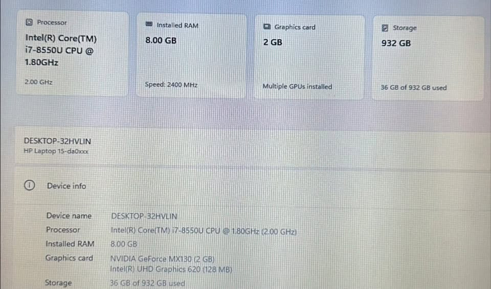 للبيع انطي سعر بما يرضي الله 
Hp notebook 15

مواصفات 

I7 8th 
Ram 8gb ddr4 قابل للزيادة
كرت شاشة خارجي mx130 نفيديا 

بطارية شغالة 

ملاحظة : اللابتوب مابي هارد تاخذه وتشدلة واحد ومبدل معجون mx4 جديد ارقى نوعية وجان مابي wifi شديتلة قطعة usb وشغال  

مكاني موصل جانب الايسر توصيل ماكو تجي تفحص وتاخذ ***********
