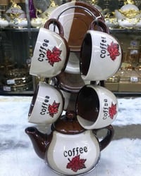 طقم فناجين • سيراميك مقاوم • حامل معدني