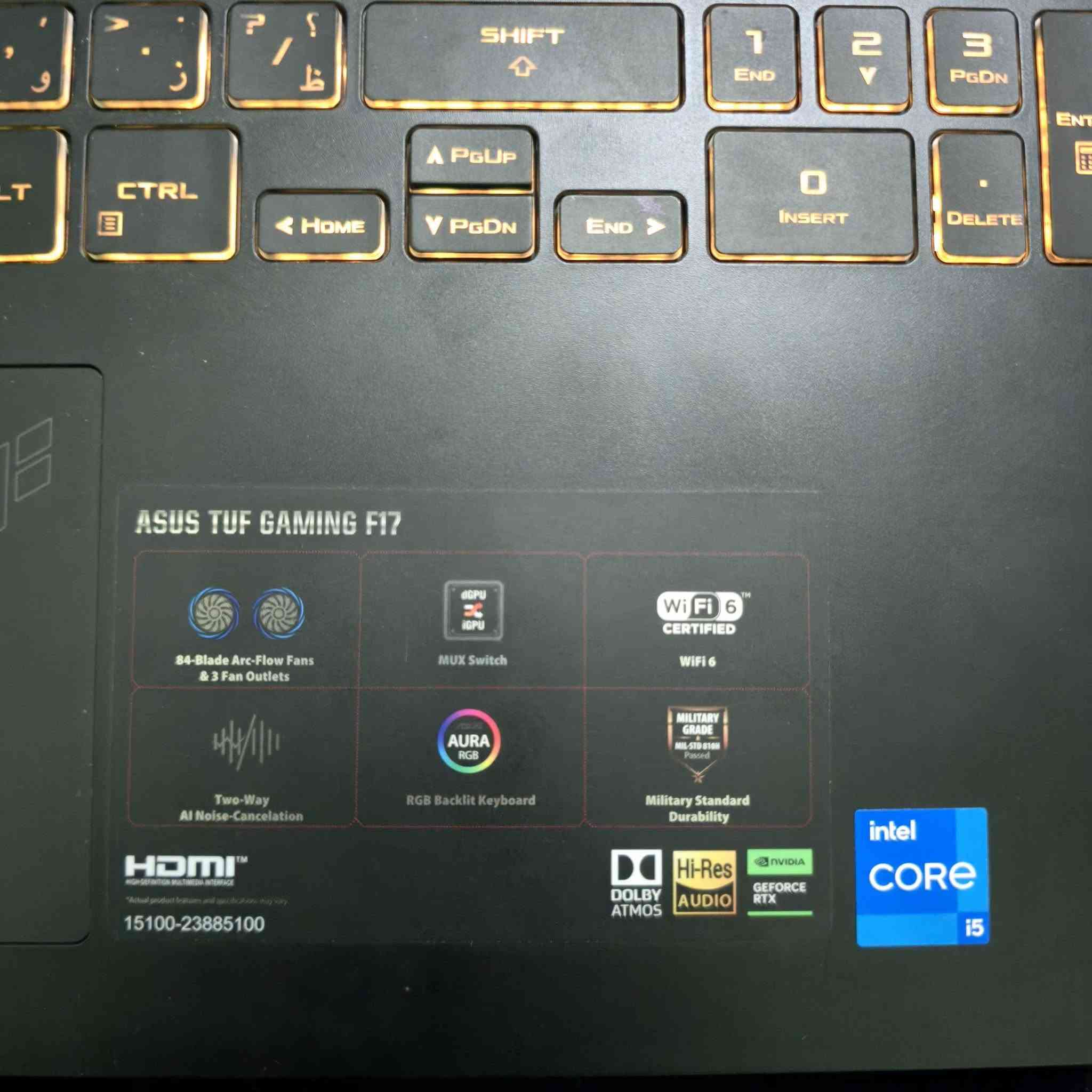 🔥 للبيع ASUS TUF Gaming F17 بحالة ممتازة (شبه جديد) 🔥

المواصفات:
✅ الموديل: ASUS TUF Gaming F17 (FX707ZC4)
✅ المعالج: Intel Core i5-12500H (الجيل 12)
✅ كرت الشاشة: NVIDIA GeForce RTX 3050 سعة 4GB
✅ الرام: 16GB DDR4 بسرعة 3200MT/s
✅ التخزين: SSD NVMe سعة 512GB
✅ الشاشة: 17.3 إنج FHD بدقة 1920×1080 وتردد 144Hz (Adaptive Sync)
✅ نظام التشغيل: Windows 11 Pro أصلي
✅ Wi-Fi 6
✅ MUX Switch
✅ إضاءة كيبورد RGB

حالة الجهاز:
✔️ نظيف جدًا واستخدام شخصي.
✔️ بدون أي أعطال أو صيانة.
✔️ الشاشة والكيبورد والبطارية وجميع المنافذ تعمل بكفاءة.
✔️ مناسب للألعاب، التصميم، المونتاج، والبرامج الهندسية.

📦 الملحقات:

- الشاحن الأصلي.
- حقيبة اللابتوب.
- ماوس لاسلكي (Wireless Mouse).

💰 السعر: 950,000 دينار (قابل للتفاوض بالمعقول)
📍 الموقع: بغداد / الدولعي
📞 للتواصل: ***********
