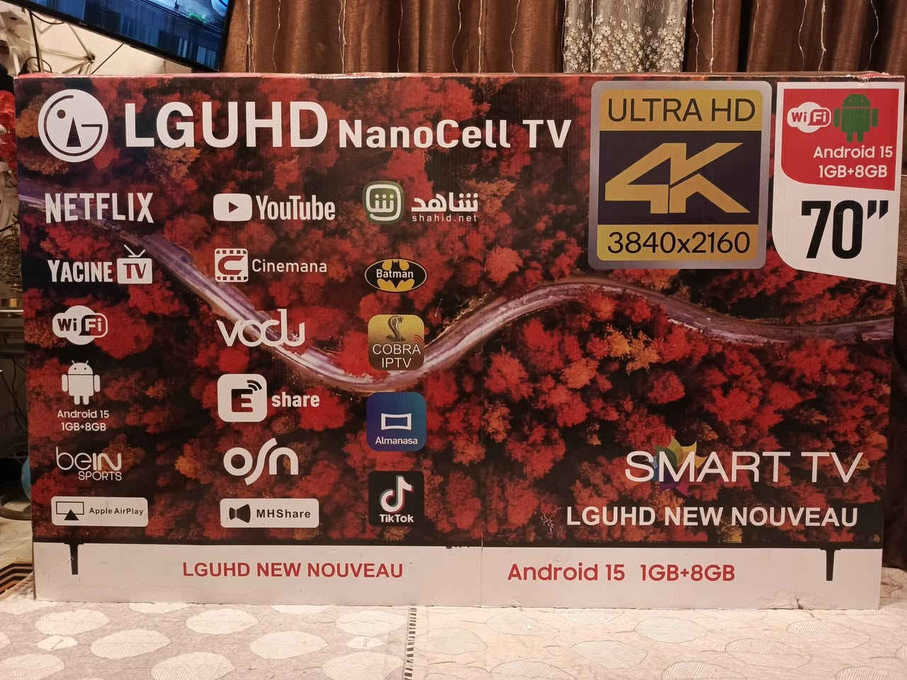 متاح بلازمه نوع LG حجم 70 فول كل التطبيقات بيها أندرويد بدون إطار سلم جميع البرامج ولتطبيقات بيها 
اخذتها ستعمال ساعه وحده يعني جديد بس مكاني صغير 
بيتي صغير فصارت كلش جبيره وصل الشراء ولظمان بيها هم مكاني بغداد الدوره ب450 الف وبيها مجال ***********
