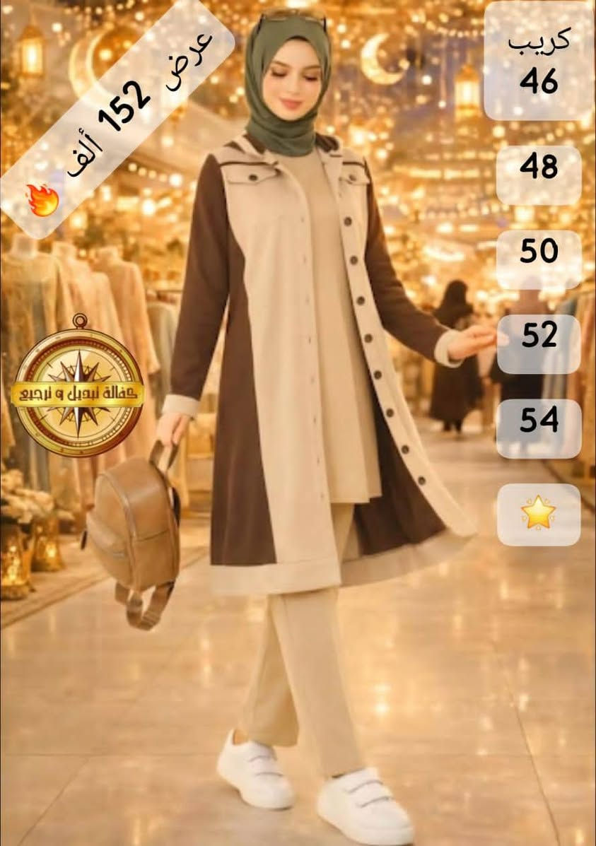 السعر  152 ألف 🌸

*طول الجاكيت 100 سم 

#القماش: #كريب سكوبا ربيعي صيفي أجنبي فاخر قماش مستورد ممتاز بكفالة 🧭✔️

*ألوان عدد:* بالصور و الصور واقع ✔️

*قياسات:*
3XL - 46 - 48 - 50 🌺
4XL - 52 - 54 🌸

توصيل
(دمشق _ ريف دمشق)
شحن باقي المحافظات + الحسكة

توصيل و شحن فوري 🌪️


**إذا كنت صاحب هذا الإعلان وتريد حذفه لأي سبب، رجاءا أرسل رسالة إلى الدعم الفني**