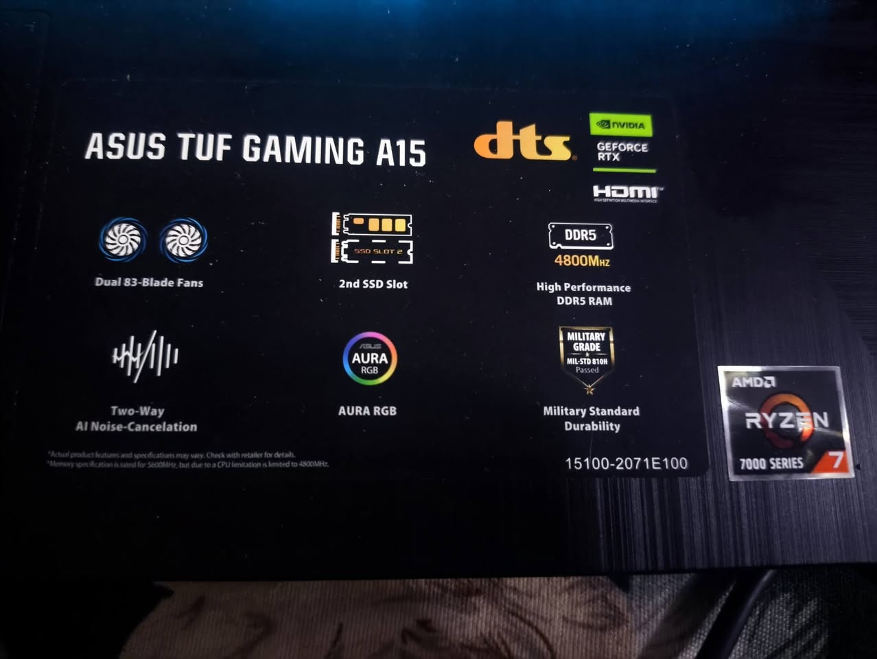 السلام عليكم ورحمه الله،للبيع لابتوب 💻 للبيع: وحش الأداء ASUS TUF Gaming A15
المعالج (CPU): AMD Ryzen™7
كارت الشاشة (GPU): NVIDIA® GeForce RTX 2050 (يدعم تقنيات Ray Tracing و DLSS لرفع أداء الألعاب والمونتاج
الشاشة: 15.6 إنش، تردد 144Hz (سلاسة تامة في الألعاب التنافسية).
التبريد: نظام تبريد مزدوج متطور للحفاظ على استقرار الأداء أثناء الضغط.
المتانة: تصميم بمعايير عسكرية يتحمل الصدمات والظروف الصعبة.
كيبورد مضيء RGB بتصميم مريح للعب الطويل.
صوت محيطي نقي وتجربة غامرة.
بطارية جديدة  وشاحن أصلي.
السعر:
(800 الف دينار عراقي) - (قابل للتفاوض البسيط).
📍 الموقع:
(بغداد جسر ديالى)
نظافة 95٪
للتواصل والاستفسار:
عبر رسائل الصفحة.


**إذا كنت صاحب هذا الإعلان وتريد حذفه لأي سبب، رجاءا أرسل رسالة إلى الدعم الفني**