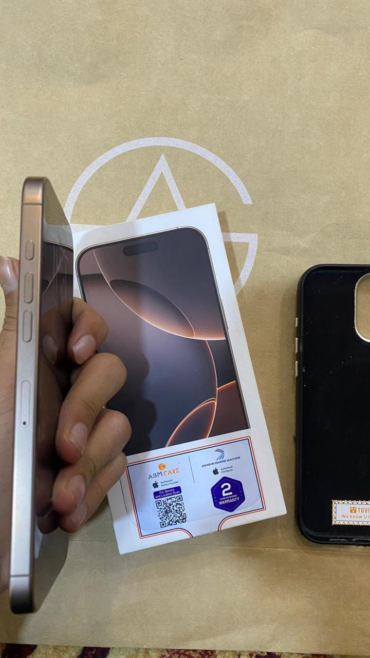 ايفون 16 برو ماكس
الذاكرة : 256
iPhone 16 Pro Max
البطاريه 98 بسبب التحديث الجديد .يعني هيه 100
النضافه :100
الجهاز نضيف جداً جداً الجاهز تحت الضمان ينتهي 2026/5/26
الجهاز وتر بروف 
الجهاز مضمون من الخدوش اي خلل 
كما موضح بالصور الجاهز خالي من اي نقوصات 
كارتون الهاتف مع الابره لخراج الشريحه 
مع كيبل الهاتف  . السعر قابل لتفاوض قليل جداً 
رقم الهاتف ***********
العنوان البصرة كرمة علي
