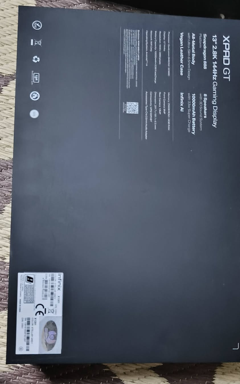 INFINIX XPAD GT (جديد) للبيع
الجهاز عبارة عن ايباد ١٣ آنج اقوى ايباد نزل من الشركة  
أسمه بل عربي  انفنيكس اكسباد جيتي 
مستعمل يومين فقط السعر الأصلي 545 الف دينار عراقي
 "السعر الحالي بعد فتح العلبة 500 الف دينار عراقي مابي أي مجال🔒"
ويوجد توصيل لكامل محافظات العراق سعر التوصيل خمسة 
مكاني النجف كوفة المواصفات مذكورة بل فيديو والصور وعلى الكارتونة 
للاستفسار التواصل معي خاص رجاءً 🥰موجود معه كامل ملحقاته ولكن الكيبورد والقلم منفصلات ولا يأتون معه.


**إذا كنت صاحب هذا الإعلان وتريد حذفه لأي سبب، رجاءا أرسل رسالة إلى الدعم الفني**