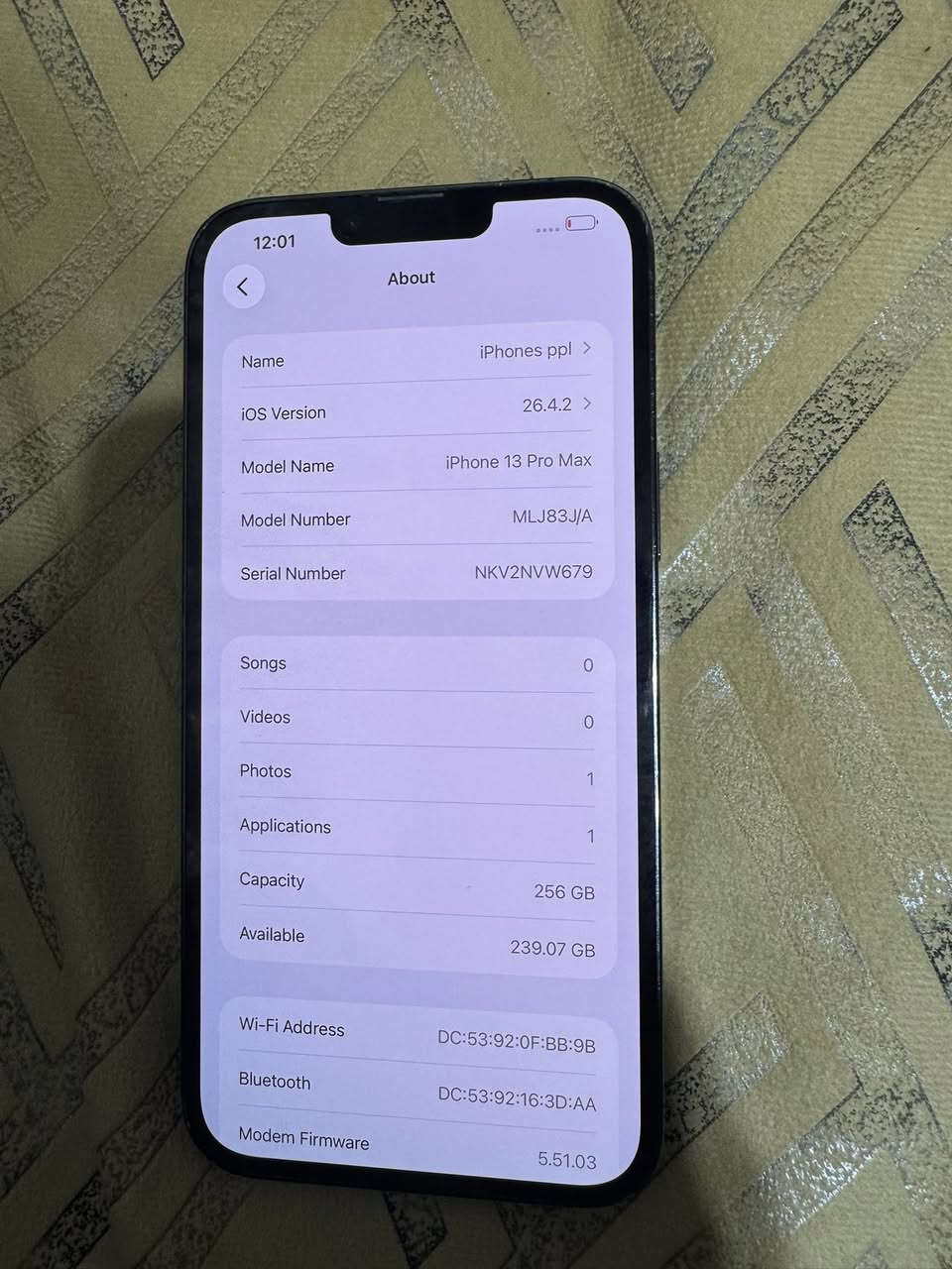 ايفون 13 ProMax بطارية 91 ذاكره 256 شرط الحسابه مامفتوح السعر 760 الف
***********
