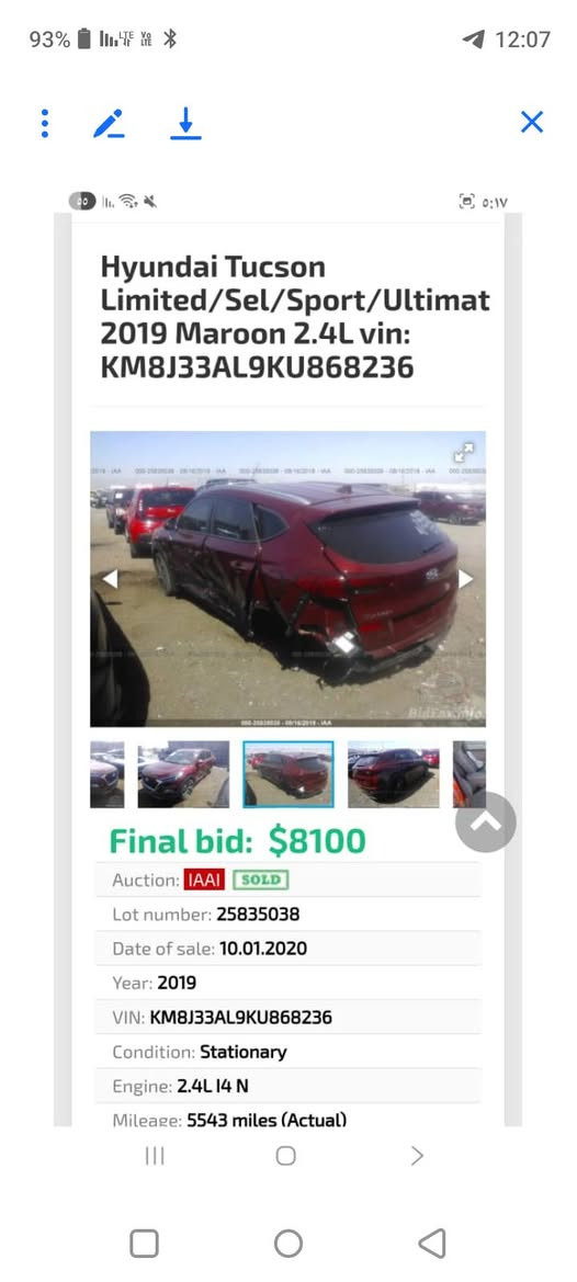 السلام عليكم
بدون مراوس فقط بيع 
توسان 2019 فول لمتد رقم بغداد باسمي تحويل مباشر 
حادثه جانبي 3 قطع صبغ بابتين وجاملغ خلفي والباقي مكفول 
مكينه 2400
مواصفات الفول معروفه 
ماشيه 89 الف 
سياره بعده نظيفه وجاهزه من كلشي
مكانه بغداد العبيدي 
***********
السعر 142 قفل سعر نهائي
