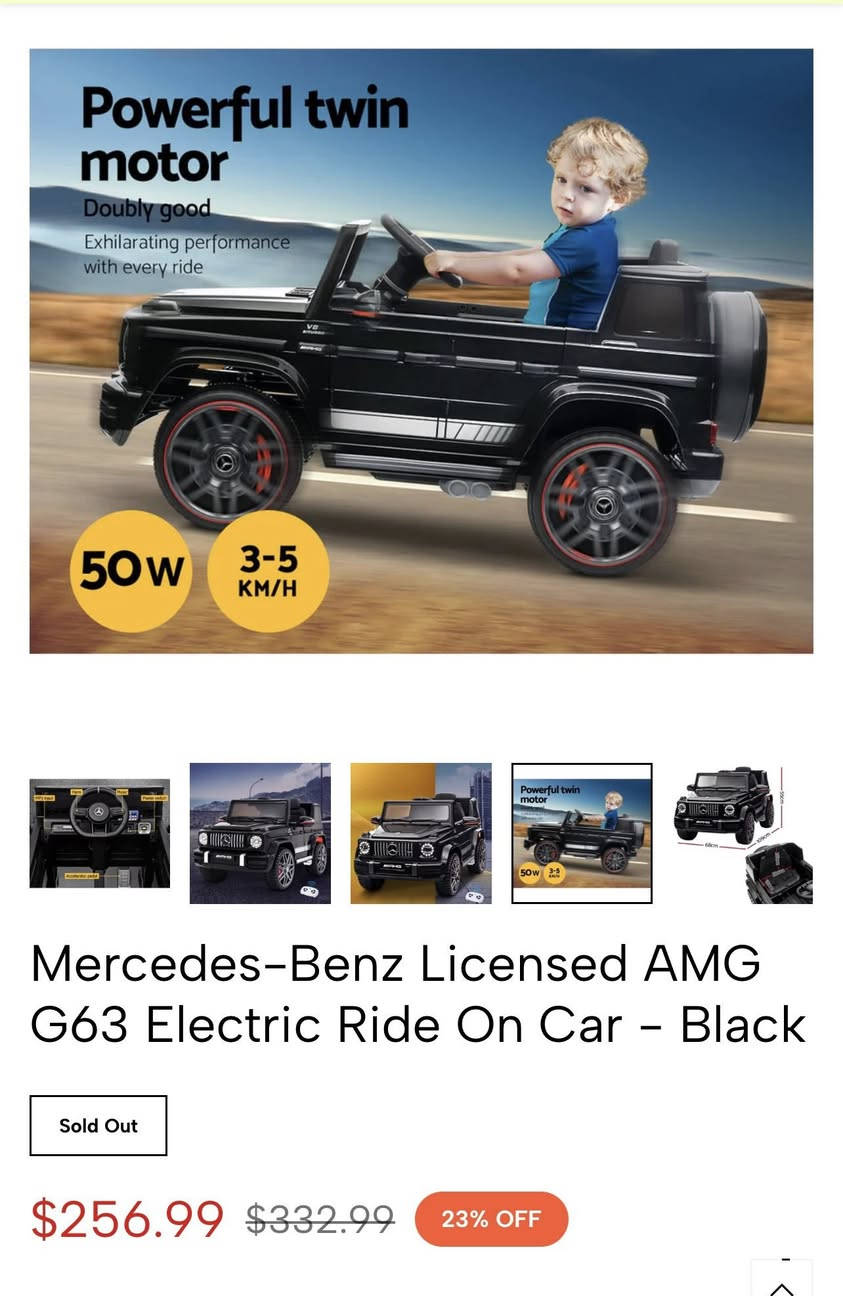 🚗 سيارة أطفال مرسيدس AMG G63 كهربائية  

سيارة فخمة للأطفال بتصميم مرسيدس الحقيقي 😍  

🔹 بطارية 12V قابلة للشحن  
🔹 محركين قويين (70 واط)  
🔹 سرعة تصل إلى 7 كم/ساعة  
🔹 تحكم مزدوج: الطفل يقود أو الأهل بالريموت  
🔹 ريموت كنترول بمدى حوالي 20 متر  
🔹 مصابيح LED أمامية وخلفية  
🔹 موسيقى + MP3 + USB + كرت ميموري  
🔹 كرسي جلد مع حزام أمان  
🔹 أبواب تفتح مثل السيارة الحقيقية  
🔹 إطارات مطاطية EVA ناعمة  

👶 مناسبة للأطفال من عمر 2 إلى 6 سنوات  
⚖️ تتحمل وزن لحد 35 كغم  

🔋 مدة اللعب: تقريباً من 1 إلى 2 ساعة حسب الاستخدام  

📏 حجم السيارة: 110 × 69 × 56 سم  

سيارة جميلة وممتعة للأطفال وتخليهم يعيشون تجربة قيادة حقيقية

سعر ٢٧٥ الف

توصيل ١٠ الف جميع محافظات


**إذا كنت صاحب هذا الإعلان وتريد حذفه لأي سبب، رجاءا أرسل رسالة إلى الدعم الفني**