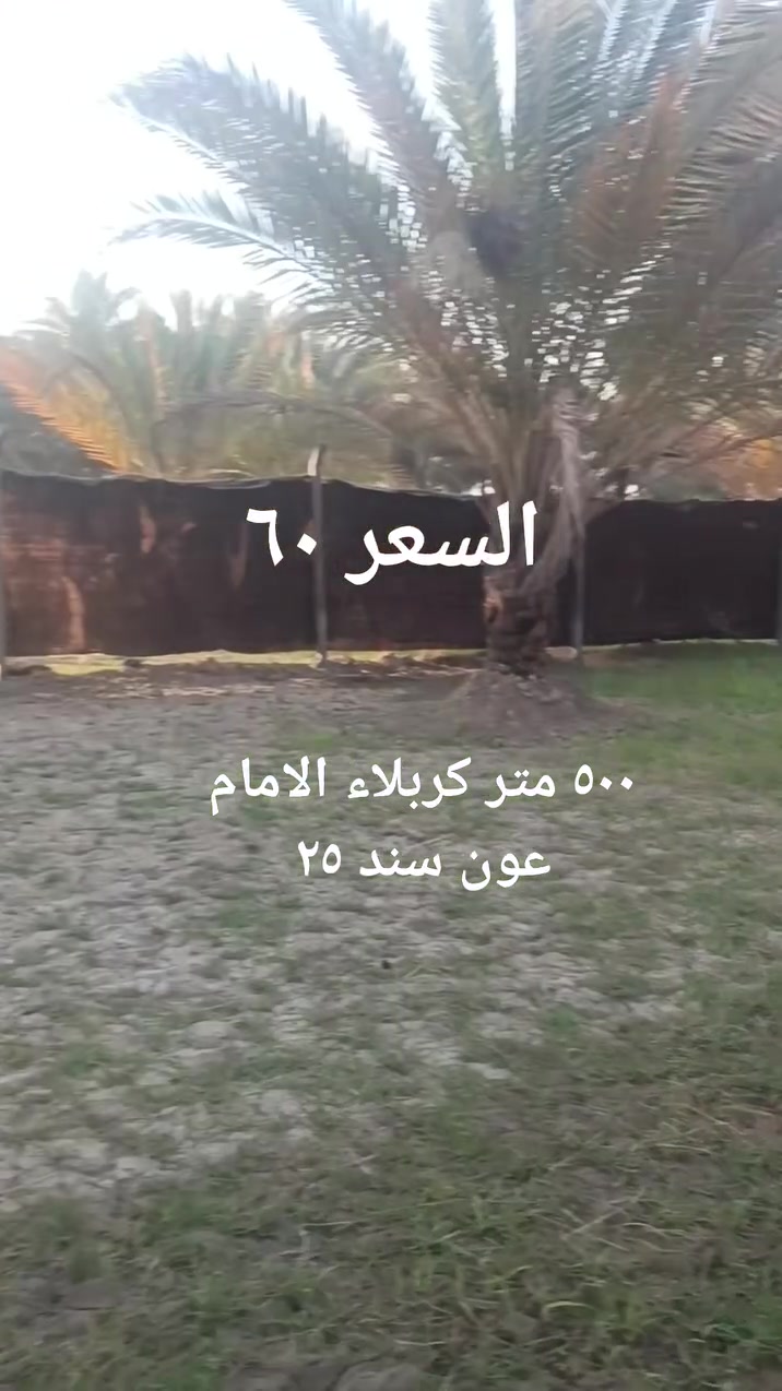 ♦كربلاء الامام عون
المساحة ٥٠٠ متر سند ٢٥ كل الخدمات متوفره عرض الشارع ٩ متر وجه الارض ١٦ متر السعر ٦٠ 
***********
