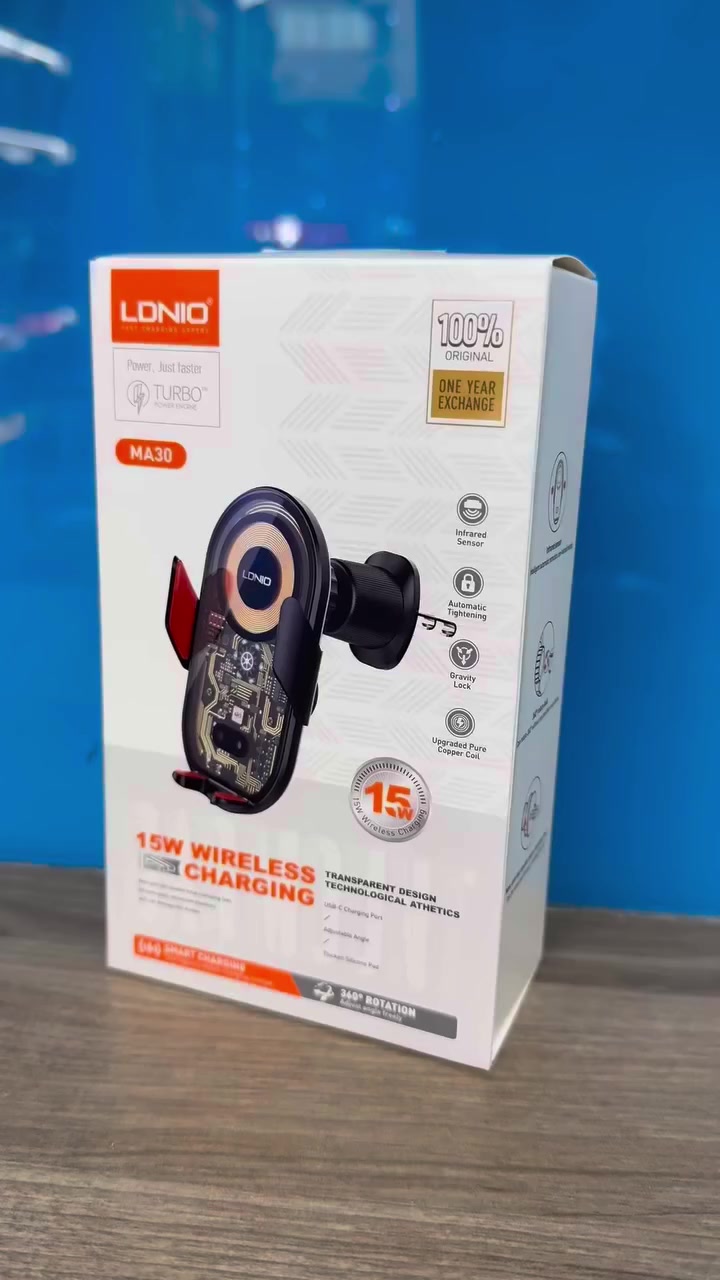 🔥حامل هاتف للسيارة مع شاحن لاسلكي من ماركة LDNIO، طراز MA30. 
شحن لاسلكي سريع: يوفر طاقة تصل إلى 15 واط. 
تصميم شفاف: يتميز بتصميم زجاجي شفاف يظهر المكونات التقنية. 
تثبيت تلقائي: يحتوي على مستشعر للأشعة تحت الحمراء يفتح ويغلق تلقائيًا لتثبيت الهاتف. 
دوران 360 درجة: يتيح لك ضبط زاوية الهاتف بسهولة للاستخدام الأمثل.


**إذا كنت صاحب هذا الإعلان وتريد حذفه لأي سبب، رجاءا أرسل رسالة إلى الدعم الفني**