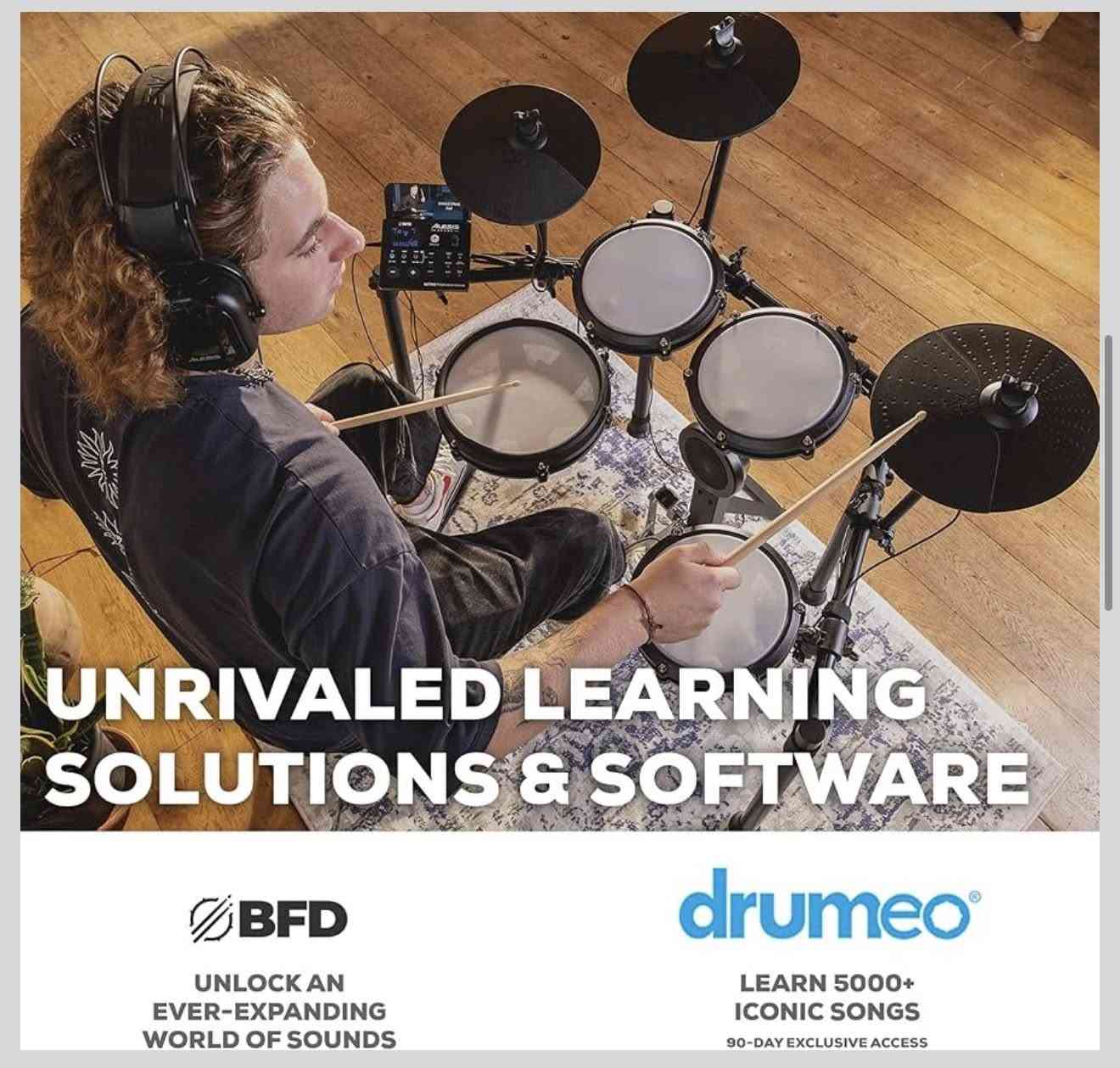 متوفر من امازون 💐
🌸 Alesis Nitro Max 🌸

طقم طبول إلكتروني Alesis Nitro Max Kit.

طقم طبول إلكتروني فاخر مكون من 8 قطع، 
مزود برؤوس شبكية فائقة الهدوء من Alesis، 
ووحدة طبول ثورية بتقنية Bluetooth، 
وأصوات طبول BFD مدمجة رائدة في الصناعة.
إحساس أداء حقيقي 
- طبلة سنير شبكية ثنائية المنطقة أكبر حجمًا (10 بوصات)، و3 طبول توم شبكية (8 بوصات)، وبرج طبلة باس مع دواسة، و3 صنجات (10 بوصات): رايد، وهاي هات مع وحدة تحكم بالقدم، وكراش مع خاصية كتم الصوت، على حامل متين قابل للطي.

- وحدة طبول مطورة مع 32 مجموعة BFD جاهزة للعزف، و16 مجموعة من صنع المستخدم، وأكثر من 440 صوتًا للطبول والصنجات والإيقاع، وعينات متعددة السرعات للحصول على صوت طبول صوتي حقيقي.
مكتبة صوتية افتراضية واسعة 

جديد كبس👍
لمعرفة السعر التواصل بالخاص او رقم واتساب ***********💐
