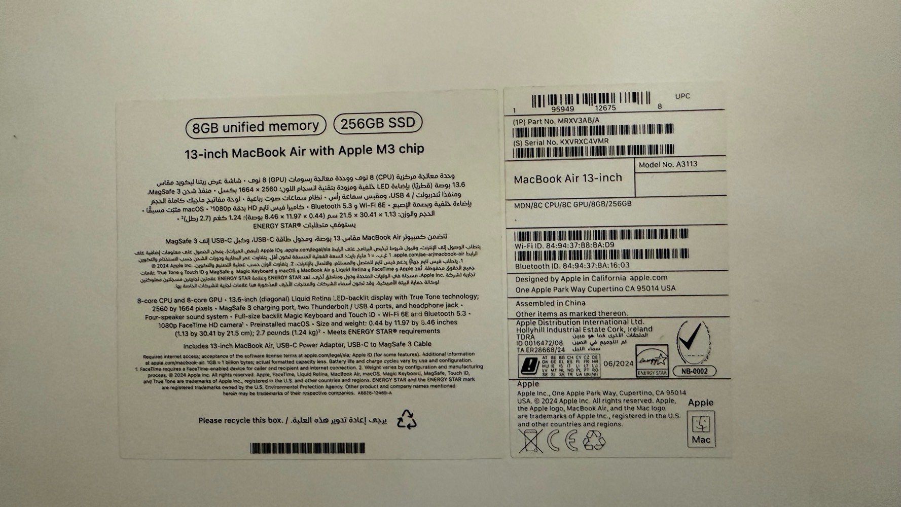 Macbook air M3
256 GB Hard
8 GB Ram
13.3 inch
Battery 98%
Cycle 70 
شرق اوسط كامل ملحقات
السعر على الخاص
او على الواتساب
***********⁩⁩