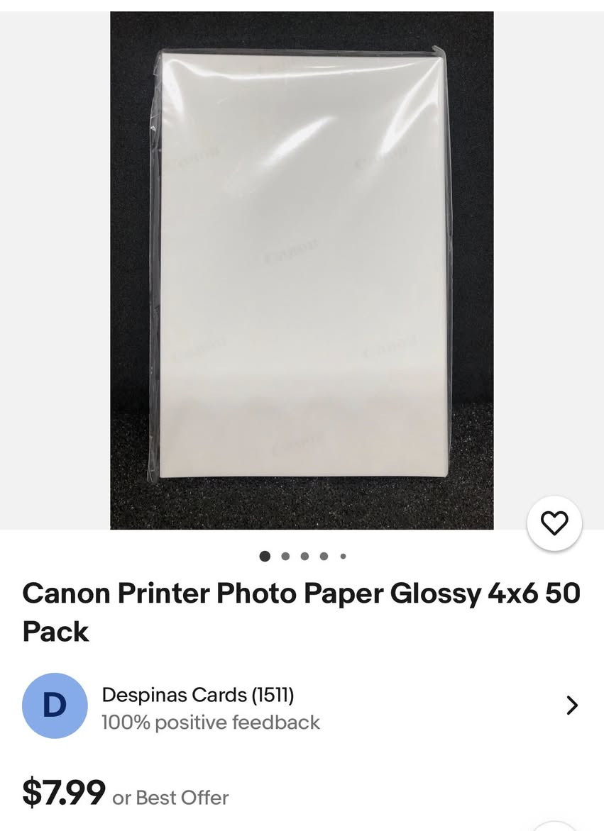 السلام عليكم
ورق صور نوعيتين 
1- Instax Square 20 sheet ( Fujifilm )
2- Canon Printer photo paper glossy 4x6 inch,50 piece

ثنينهن ب 10 الف


**إذا كنت صاحب هذا الإعلان وتريد حذفه لأي سبب، رجاءا أرسل رسالة إلى الدعم الفني**