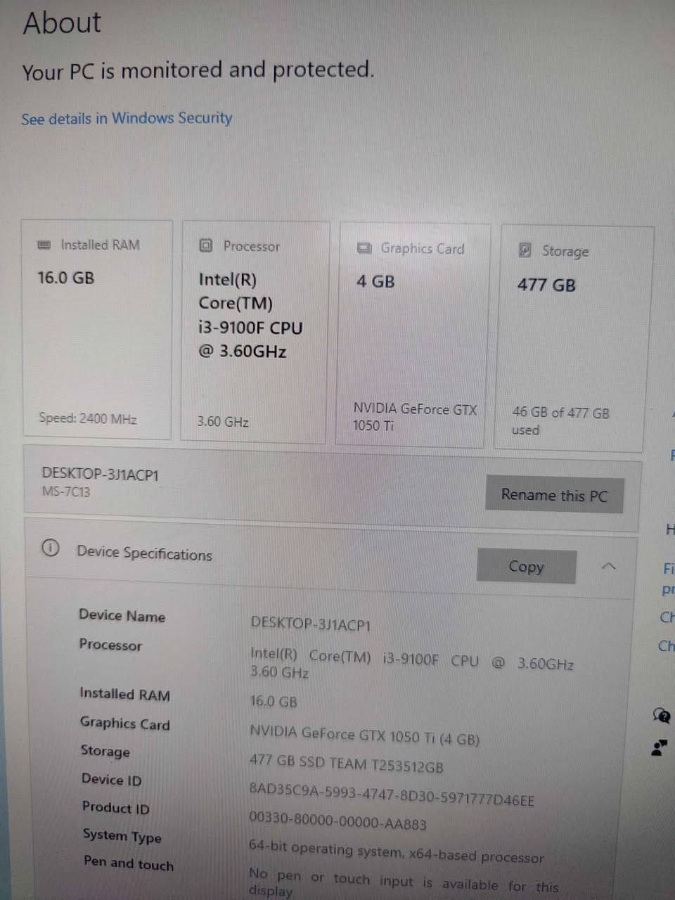 🎮 كمبيوتر ألعاب اقتصادي - الجيل التاسع (الكيس فقط)

✅ المواصفات:
• Intel Core i3-9100
• GTX 1050 Ti 4GB / حرارة لا تتجاوز 67
• RAM 16GB DDR4 (2×8GB)
• SSD M.2 NVMe 512GB / سريع جدا 
mb msi h310m pro
💻 الجهاز نظيف جداً والكيس راقي، وجميع القطع بحالة ممتازة وجاهز للاستخدام مباشرة.

يشغل العاب مثل gta v و battlefield  و،cod  وغيرها الكثير 

📩 للاستفسار أو الحجز راسلني على الخاص، أو تواصل معي عبر الواتساب. 
*********** 

السعر 325 الف بغداد, العراق
