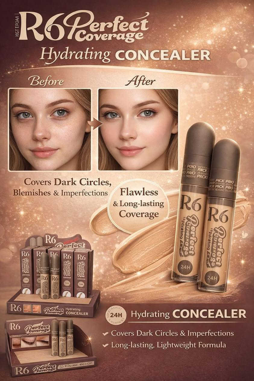 كونسيلر R6 هو خافي عيوب كريمي يوفر تغطية عالية لإخفاء الهالات السوداء، الحبوب، والشوائب، مانحاً منطقة تحت العين إشراقة طبيعية ومظهراً صحياً. يتميز بتركيبة خفيفة سهلة الدمج وتدوم طويلاً، مما يجعله مناسباً للاستخدام اليومي لجميع أنواع البشرة بلمسة حريرية، خاصة للبشرة المتوسطة إلى الداكنة.
محمد الامين 🩵


**إذا كنت صاحب هذا الإعلان وتريد حذفه لأي سبب، رجاءا أرسل رسالة إلى الدعم الفني**