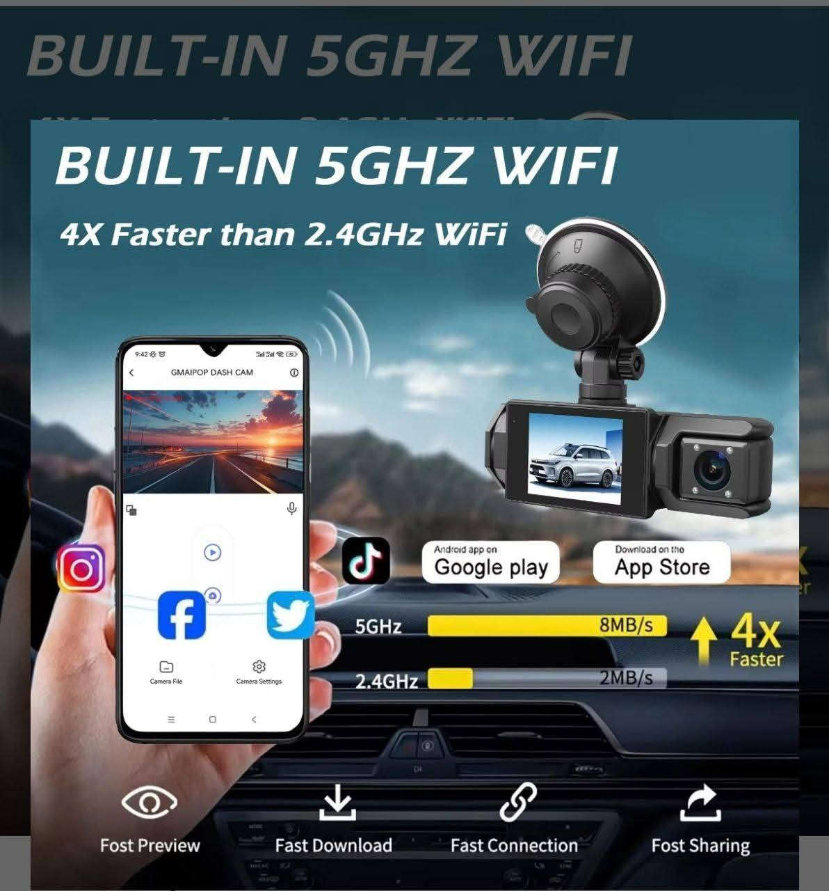 هذه كاميرا مراقبة للسيارة (Dash Cam) من العلامة التجارية GMAIPOP، وتتميز بالمواصفات التالية: 
ثلاثة قنوات تسجيل: توفر تغطية شاملة بتسجيل أمامي، وداخلي، وخلفي.
دقة عالية: جميع الكاميرات تسجل بدقة 1080P FHD لضمان وضوح الصورة.
اتصال واي فاي: تدعم الاتصال بالهاتف الذكي عبر الـ WiFi لمراجعة التسجيلات.
زاوية رؤية واسعة: تصل زاوية العدسة إلى 180 درجة لتغطية مساحة أكبر حول السيارة.
مراقبة 24 ساعة: تدعم ميزة التسجيل المستمر على مدار الساعة لحماية السيارة أثناء التوقف.


**إذا كنت صاحب هذا الإعلان وتريد حذفه لأي سبب، رجاءا أرسل رسالة إلى الدعم الفني**