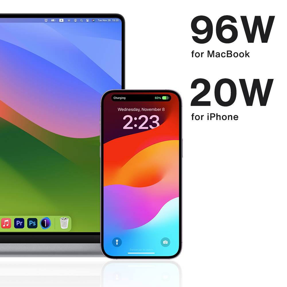 أفضل شاحنة للماك والايفون والباقي⬇️
قاعدة التوصيل iVANKY FusionDock Pro 1+ (محطة إرساء أو Docking Station)
- وهي مخصصة بشكل أساسي لأجهزة MacBook بمختلف معالجاتها 
(M1، M2، M3، M4،M5)
- طاقة شحن قوية (100W PD): تمنح الكمبيوتر شحناً سريعاً يصل إلى 100 واط عبر منفذ التوصيل الأساسي.
- دعم 3 شاشات بدقة 4K: تتيح لك تشغيل حتى 3 شاشات خارجية معاً بدقة 4K وتردد 60Hz في نفس الوقت (باستخدام تعريف DisplayLink).
- 14 منفذاً متعدد الاستخدامات: تشمل منافذ USB-C و USB-A بسرعة نقل 10Gbps، منفذ إيثرنت سريع (2.5GbE)، قارئ بطاقات ذاكرة (SD/microSD)، ومنفذ صوت 3.5mm.
***********
