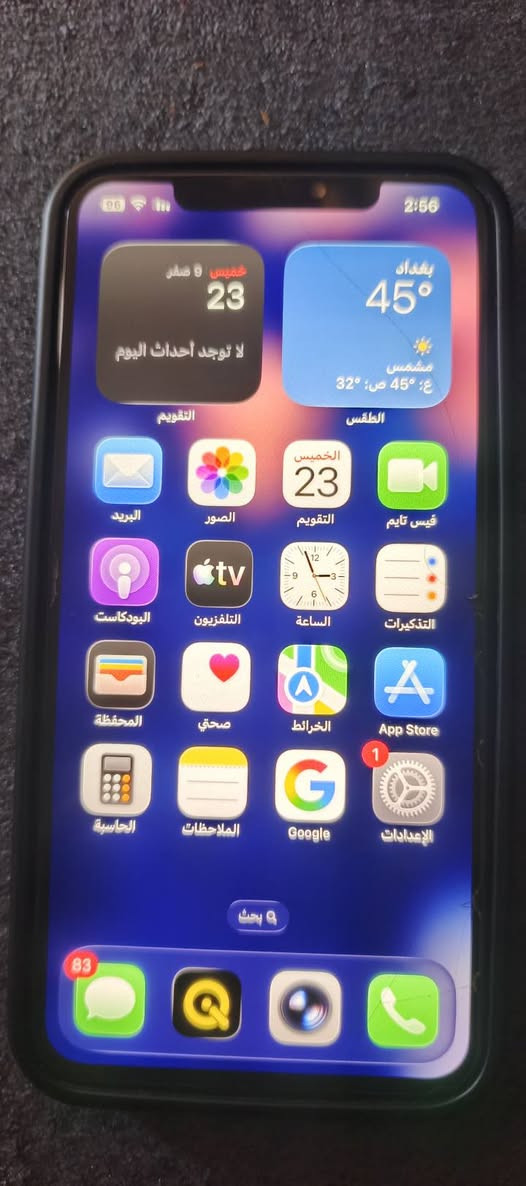 ايفون 11برو ماكس شرق اوسط بطاريه 74بلادي مبدل فقط شاشه بدون ملحقات السعر 200للتواصل ***********او***********
