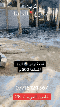 كربلاء شارع الحافظ • ٥٠٠م • طابو زراعي