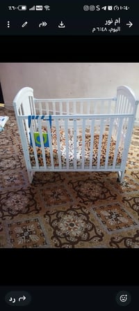 سرير طفل خشب • كاروك حديد هزاز • مع دوشك ومخده