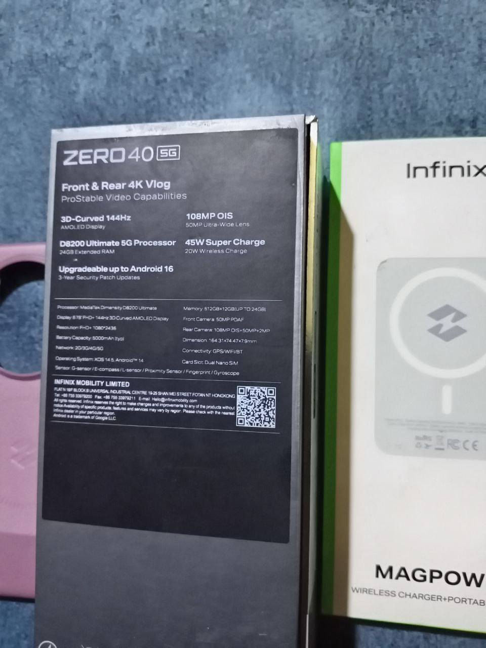 انفنكس زيرو 40 5G
الذاكرة 512 (12+12)
الجهاز نظافة 100% جديد يعده + بكج كامل الماك سيف الاسلكي
المعالج دايمنستي 8200 Ultimate 
كاميرا خرافية108 ميغا بكسل وتصوير سينمائي احترافي 
سعره ٣٠٠ الف حبايب ومكاني حله لا يوجد توصيل 
***********
