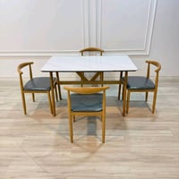 ميز طعام 4 كرسي • سطح رخام مزجج • دوشمه جلد