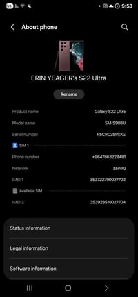 ERIN YEAGER's S22 Ult  امريكي مساحه 252  مراوس ويا ايفون 14و15  بكاني ...