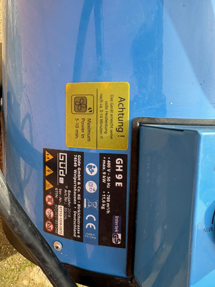 جهاز تدفئة هوائي
من شركة Güde GmbH & Co. KG
موديل Güde GH 9 E
يستخدم لورشات العمل او المخازن الكبيرة
400 فولت
تردد 50 هرتز
قوة 9 كيلوواط 
يصل إلى أقصى قدرة تسخين خلال 5–10 دقائق

توصيل جميع محافظات العراق 
اي استفسار تواصل وياي بلخاص


**إذا كنت صاحب هذا الإعلان وتريد حذفه لأي سبب، رجاءا أرسل رسالة إلى الدعم الفني**