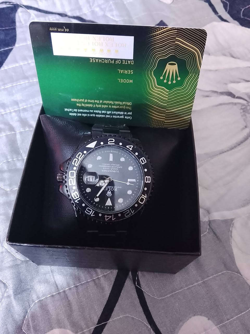 السلام عليكم 
ساعات رولكس 
مختمه سير وضهر وجامه
 رنك دوار سل ستيل ضد الماء طلاء ثابت مع كارت ضمان وزن ثقيل سعر القطعه 15
***********
