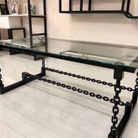 طاولة صناعية • زجاج سيكوريت • حديد ثقيل