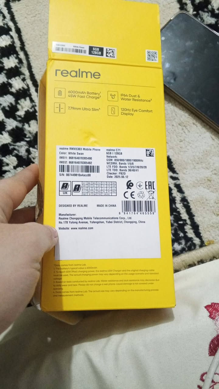 سلام عليكم 
ريلميC 71 للبيع صار 3اشهر من شتريتة الذاكرة 128سعر100وبي مجال مكاني بغداد الزعفرانية
للتواصل.. ***********واتساب
