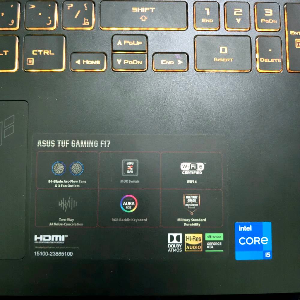 🔥 للبيع ASUS TUF Gaming F17 بحالة ممتازة (شبه جديد) 🔥

المواصفات:
✅ الموديل: ASUS TUF Gaming F17 (FX707ZC4)
✅ المعالج: Intel Core i5-12500H (الجيل 12)
✅ كرت الشاشة: NVIDIA GeForce RTX 3050 سعة 4GB
✅ الرام: 16GB DDR4 بسرعة 3200MT/s
✅ التخزين: SSD NVMe سعة 512GB
✅ الشاشة: 17.3 إنج FHD بدقة 1920×1080 وتردد 144Hz (Adaptive Sync)
✅ نظام التشغيل: Windows 11 Pro أصلي
✅ Wi-Fi 6
✅ MUX Switch
✅ إضاءة كيبورد RGB

حالة الجهاز:
✔️ نظيف جدًا واستخدام شخصي.
✔️ بدون أي أعطال أو صيانة.
✔️ الشاشة والكيبورد والبطارية وجميع المنافذ تعمل بكفاءة.
✔️ مناسب للألعاب، التصميم، المونتاج، والبرامج الهندسية.

📦 الملحقات:

- الشاحن الأصلي.
- حقيبة اللابتوب.
- ماوس لاسلكي (Wireless Mouse).

💰 السعر: 950,000 دينار (قابل للتفاوض بالمعقول)
📍 الموقع: بغداد / الدولعي
📞 للتواصل: ***********
