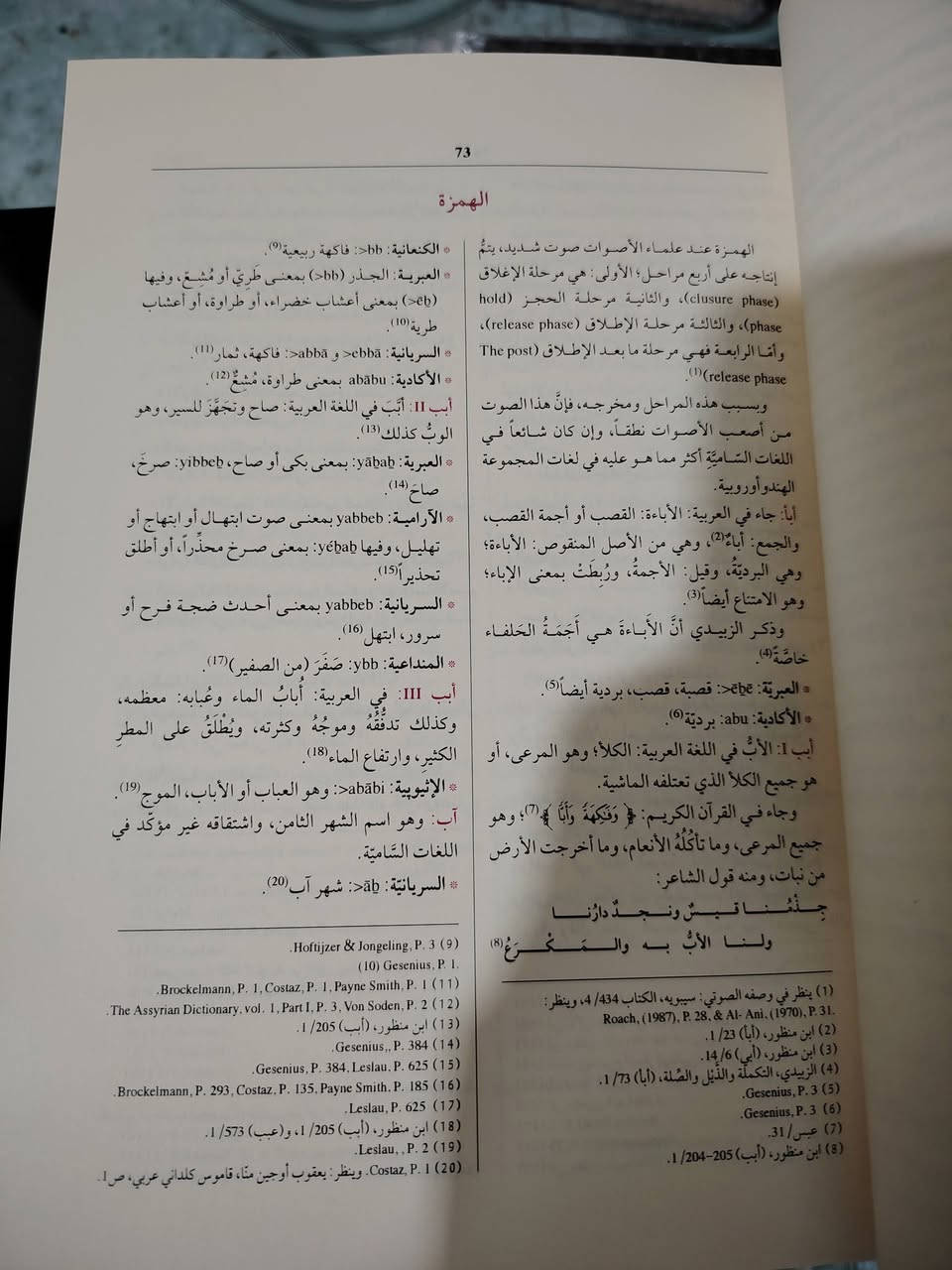 📖 معجم المشترك اللغوي العربي السامي [معجم الألفاظ القديمة المشتركة بين العربية ومجموعة اللغات السامية]
📖 معجم المشترك اللغوي العربي السامي [معجم الألفاظ القديمة المشتركة بين العربية ومجموعة اللغات السامية]
✍ صنعه ورتبه: أ. د.  يحيى عبابنة و أ. د. آمنة الزعبي
📋 صدر عن هيئة أبو ظبي للسياحة والثقافة: 2014 م
📘 طبعة فاخرة ملونة بورق شاموا
📃 عدد الصفحات: 1105 صفحة
فكرة الكتاب: ” يُعد من أهم المراجع العربية الحديثة في الدراسات اللغوية المقارنة بين العربية واللغات السامية. وقد جمع مؤلفاه الألفاظ القديمة المشتركة بين العربية وعدد كبير من اللغات السامية مثل الأكادية والآرامية والسريانية والعبرية والكنعانية والنبطية وغيرها، مع بيان الجذور والمعاني والتطورات الدلالية “.
🌿 موسوعة لغوية فريدة تكشف الجذور المشتركة بين العربية واللغات السامية القديمة، وتُبرز العمق التاريخي للمفردة العربية عبر أكثر من ألف صفحة من البحث والتوثيق. مرجع لا غنى عنه للباحثين وطلاب اللغة وعشاق فقه اللغة والدراسات السامية. 📚✨
💰 ثمن هذا الكنز المعرفي: 55 ألف 
🚚 يوجد توصيل لجميع المحافظات


**إذا كنت صاحب هذا الإعلان وتريد حذفه لأي سبب، رجاءا أرسل رسالة إلى الدعم الفني**
