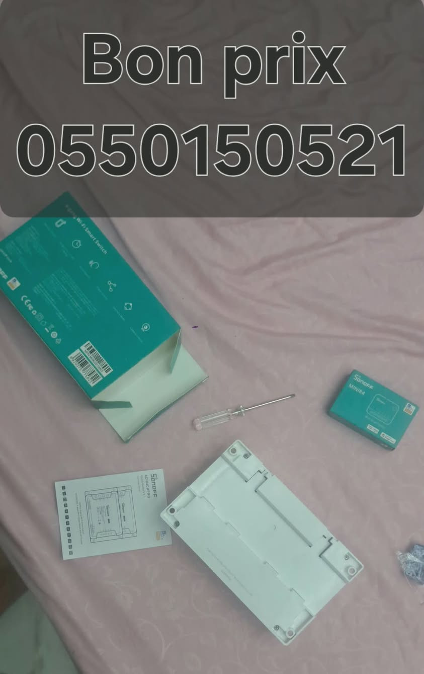 السلام عليكم
Bon prix
 
0550150521

إكتشفوا معنا التشكيلة الجديدة من العلامة الرائدة عالميا في ميدان المنازل الذكية SONOFF
SONOFF 4CH PRO  R3 & SONOFF 4CH R3 😍🥰
🧐 لماذا يختار ملايين المستخدمين حول العالم SONOFF؟
لأن SONOFF ليست مجرد علامة تجارية 
🏆 SONOFF تعتبر من أشهر وأقوى العلامات العالمية المتخصصة في أنظمة المنازل الذكية  Smart Home، مع ملايين الأجهزة المركبة حول العالم وثقة المستخدمين والمحترفين في أكثر من 100 دولة
💡 تحكم في 4 أجهزة مستقلة من هاتفك
✅ الإنارة الداخلية والخارجية
✅أنظمة التدفئة و التكييف 
✅ مضخات المياه
✅ البوابات الكهربائيةو  الستائر
✅ مشاريع المنازل الذكية
✅قابلية إضافة أزرار لتحكم اليدوي (extention interrupteur manuelle)
✅يدعم التحكم عن طريق  Télecommande RF433  
⭐ لماذا SONOFF؟
✅ علامة عالمية رائدة في Smart Home
✅ تطبيق eWeLink الشهير
✅ استقرار وموثوقية عالية
✅ تحكم من أي مكان في العالم
✅ برمجة ذكية وتوقيت تلقائي
✅ إنشاء سيناريوهات ذكية Smart Scenes
✅ مشاركة التحكم مع أفراد العائلة
✅ دعم التحكم الصوتي عبر Alexa و Google Assistant
✅ منتج مطابق للمعايير العالمية للسلامة الكهربائية
⚡ مواصفات احترافية
✔️ 4 قنوات مستقلة
✔️ 10A لكل قناة
✔️ 40 A إجمالي الحمل
✔️ WiFi 2.4GHz
✔️ 3 أوضاع تشغيل:
• Self-Locking
• Interlock
• Inching Mode 
✔️ Timer
✔️ Scheduling
✔️ Countdown
✔️ Smart Scenes


**إذا كنت صاحب هذا الإعلان وتريد حذفه لأي سبب، رجاءا أرسل رسالة إلى الدعم الفني**