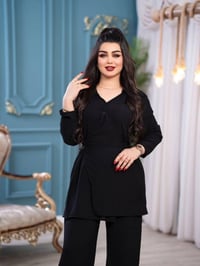 تراك نسائي ✨ خامة لينن مع تول ناعم سواد فاحم 🧵  فري سايز يلبس حد 85 كي...