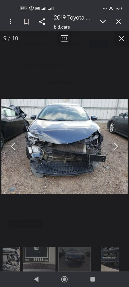 كورلا موديل 19 رقم بغداد السعر 136
مكان السيارة بغداد صور الحادث بالمشور بدون إرباك ماشية 74 ميل 
***********
