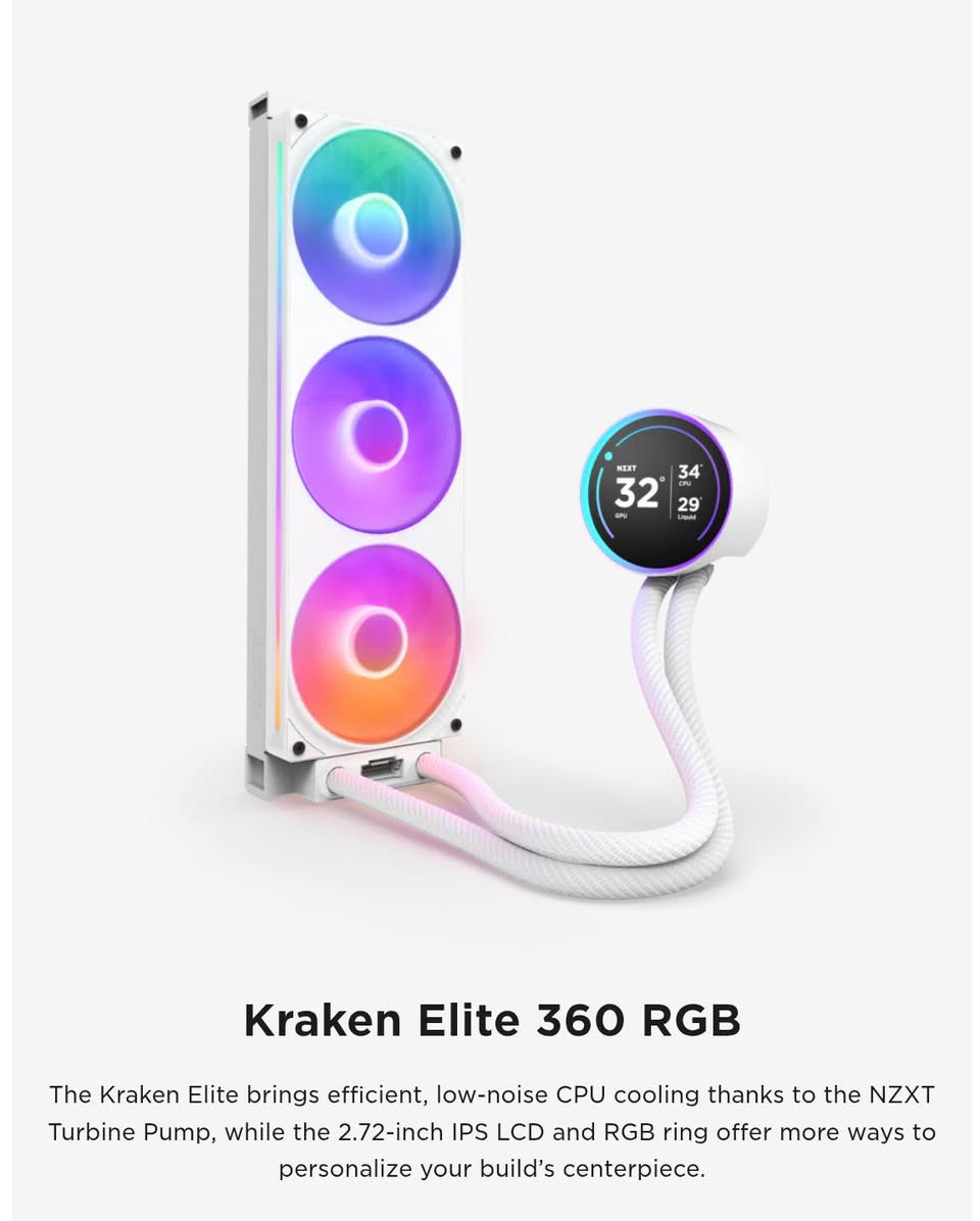 متوفر
المبرد المائي 
Nzxt kraken elite 360 RGB COOLER 
الحالة :جديد✅
وبسعر جوة السوق حرفياً
للحجز واتساب ***********
او المراسلة عالخاص
