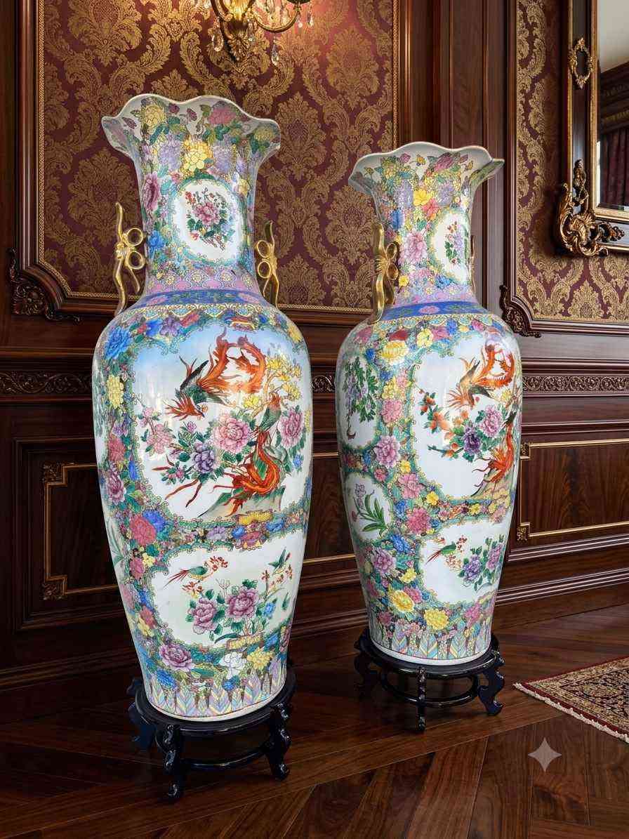 فازات كانتون شينواه قديمةChinoiserie
طراز Famille Rose
من افخر انواع البورسلين مشغولة يدوياً بدقة متناهية ومزينة بنقوش بارزه مذهبة
مقابض مطلية بلون الذهب  بتصميم كلاسيكي فريد يضفي لمسة فخامة أرستقراطية
بارتفاع مثالي 125 سم بالقاعدة
110سم بدون قاعدة الاسكندرية, مصر


**إذا كنت صاحب هذا الإعلان وتريد حذفه لأي سبب، رجاءا أرسل رسالة إلى الدعم الفني**