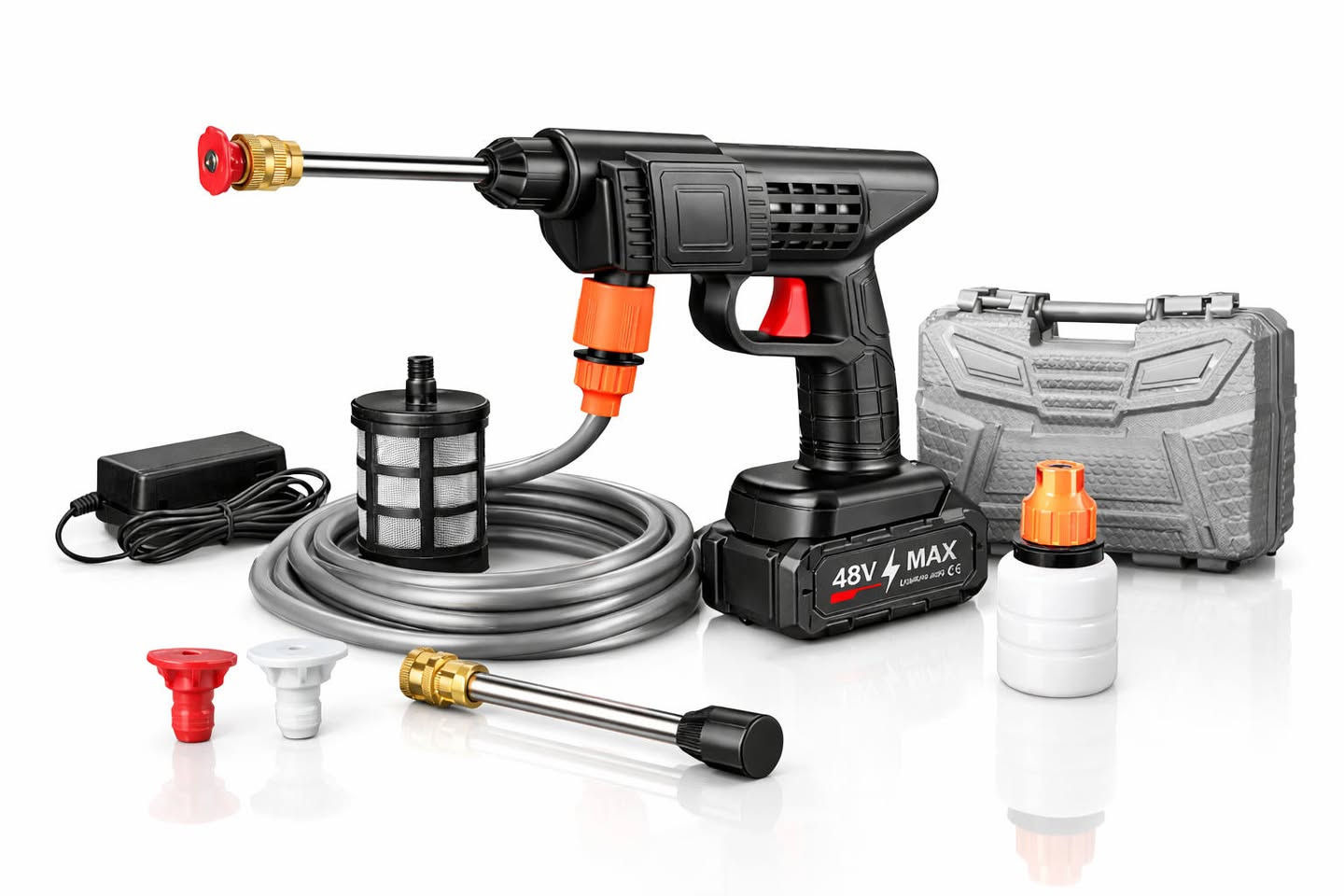 السلام عليكم ورحمة الله وبركاته
يتوفر مسدس غسيل السيارات محمول ببطاريتين
السعر 22الف و التوصيل 3الاف
 للطلب تواصل خاص

معلومات عن المنتج 👇

مسدس غسيل سيارات كهربائي محمول ببطارية ليثيوم

• جهاز غسيل سيارات كهربائي محمول يعمل ببطارية ليثيوم، مصمم للاستخدام الذاتي بسهولة وفي أي وقت.

• تصميم مدمج وخفيف مع ضغط ماء عالٍ وحجم صغير لسهولة الحمل والاستخدام.

• يعمل ببطارية ليثيوم قابلة للشحن مع شاحن مرفق.

• مزود بوصلة خرطوم مع فلتر (Filter Screen) لحماية تدفق المياه.

• يحتوي على فوهة متعددة الوظائف مع إمكانية تركيب عبوة رغوة (Foam Pot).

• نظام شحن ذكي بمؤشر ضوئي (أحمر أثناء الشحن – أخضر عند الاكتمال).

• نوع المنتج: ماكينة غسيل سيارات كهربائية محمولة
• مصدر الطاقة: بطارية ليثيوم قابلة للشحن
• الجهد الكهربائي المتوفر حسب الطراز: 12V / 18V / 21V / 24V
• آلية الشحن: شاحن مرفق بمؤشر ضوئي
• نظام التوصيل: ربط ملولب (Threaded Connection)
• خاصية الرغوة: تدعم إضافة سائل الغسيل في عبوة الرغوة

محتويات العلبة:
• مسدس الغسيل الكهربائي
• بطارية ليثيوم
• شاحن بطارية
• خرطوم ماء طوله 5 متر
• فلتر سحب للماء
• وصلة/محول توصيل
• قضيب رش أمامي
• فوهة متعددة الاستخدام
• عبوة رغوة (Foam Pot)


**إذا كنت صاحب هذا الإعلان وتريد حذفه لأي سبب، رجاءا أرسل رسالة إلى الدعم الفني**