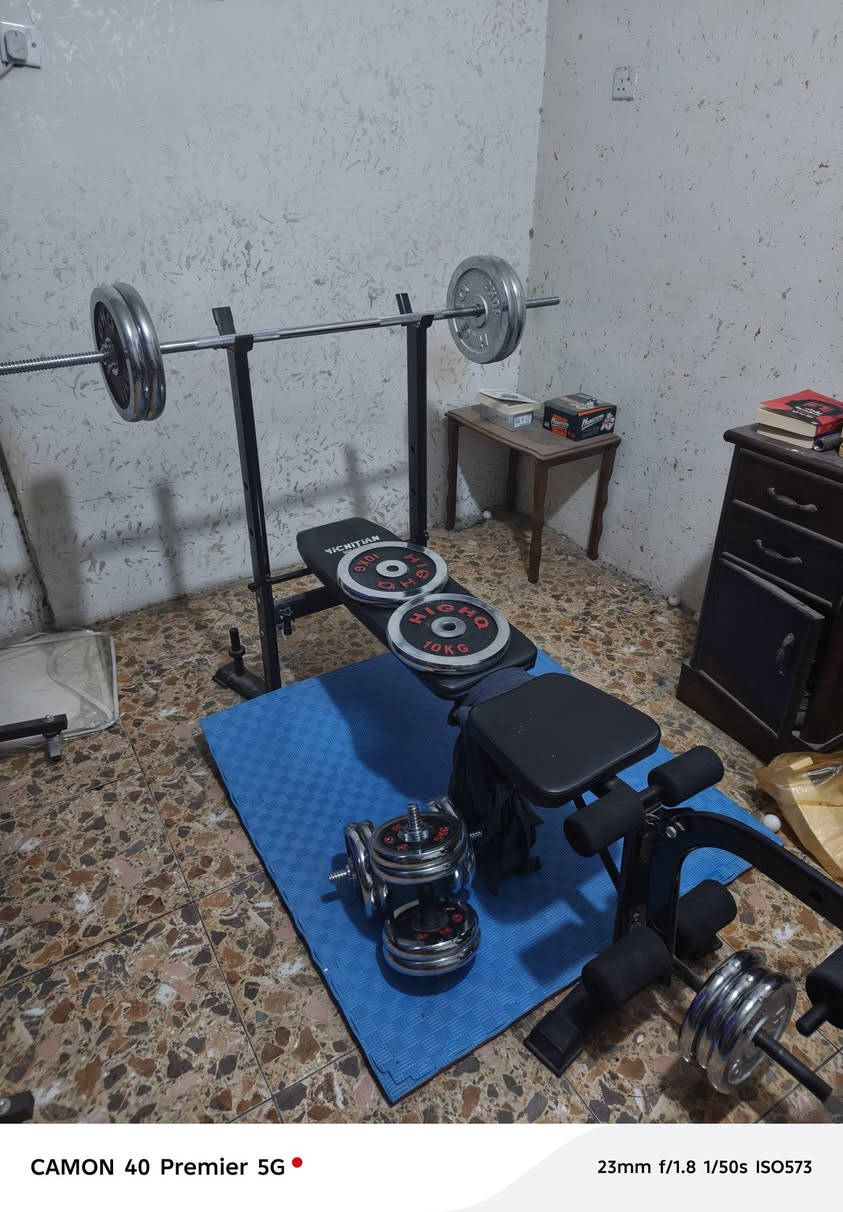 السلام عليكم
٤ اقرص وزن (١٠) كيلو للواحد 
٧ قراص وزن (٥) كيلو للواحد
سعر الكيلو - ٢٥٠٠ - 
شفت دمبلص عدد (٢) سعر - ١٠ الف -
شفت بنج طول ١٣٠ سم سعر - ٢٥ الف -
مصطبه تمارين (بنج بريس، كيل سيقان امامي وخلفي، مثبت لتمارين المعدة) سعر - ١٠٠ الف -

الاسعار نهائيه (قفل) 
اذا تشتري كلشي اسويلك خصم مرتب
ماعندي توصيل 
مكان حي الجهاد 
تواصل ع خاص


**إذا كنت صاحب هذا الإعلان وتريد حذفه لأي سبب، رجاءا أرسل رسالة إلى الدعم الفني**