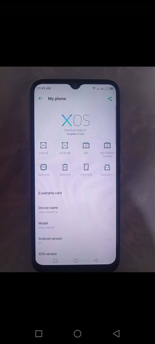 Infinix smart 6 
battery 5000
Ram3 gega 64
هةولير نرخى ٥٥ هةزار كةياندن هةية


**إذا كنت صاحب هذا الإعلان وتريد حذفه لأي سبب، رجاءا أرسل رسالة إلى الدعم الفني**