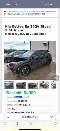 للبيع  كيا سلتوز 2024 الحادث موضح بالصور  مواصفاته فول 1/1 مكينة الفين...