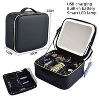 جنطة مكياج مع مراية وانارة القياسات بالصور رفوف لترتيب المكياج مع رفوف...