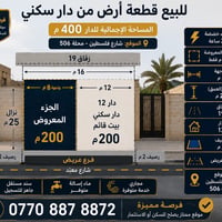 للبيع قطع من دار 200 م واجه 8 نزال 25 شارع فلسطين محله 506 زقاق 19 دار...