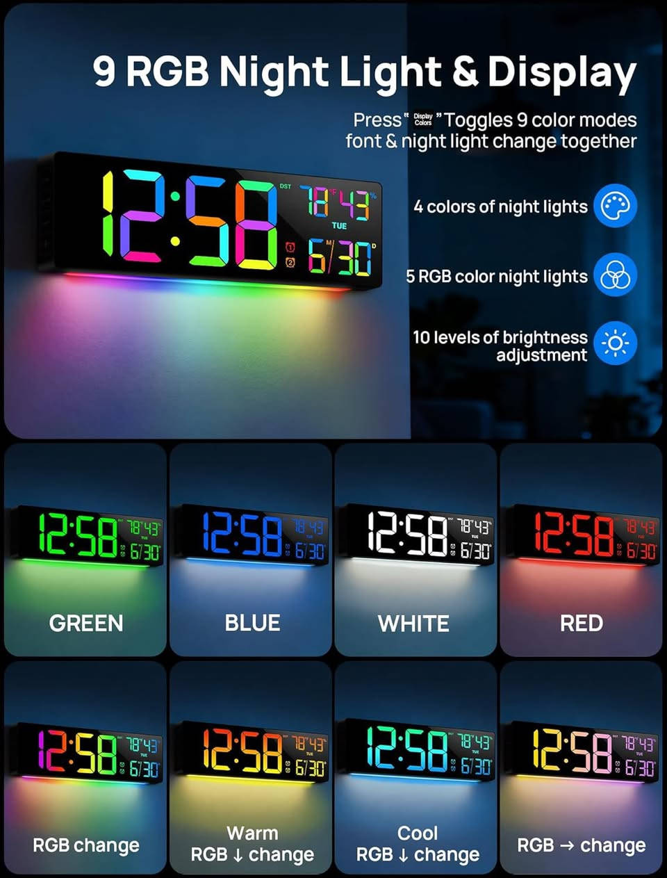 ساعة رقمية LED RGBكبيرة  فول مواصفات وارد أوروبي 

⏰ أضف لمسة عصرية إلى منزلك أو مكتبك مع ساعة الحائط الرقمية LED ذات الشاشة الكبيرة والواضحة.

المواصفات:

📏 الأبعاد: 39 سم × 13 سم
📲 تحكم عن بعد بالكنترول
💡 شاشة LED كبيرة عالية الوضوح.
✨تحتوي على عدة مودات إضاءة متغيرة 
🕒 عرض الوقت بصيغة 12 أو 24 ساعة.
🌡️ عرض درجة الحرارة.
📅 عرض التاريخ واليوم.
🔆 مستويات متعددة لسطوع الشاشة.
🔌 تعمل عبر كابل USB مع بطارية داخلية لحفظ الإعدادات 
       عند انقطاع الكهرباء
🔦تحتوي على إضاءة بالأسفل تعطي منظر جميل 

#ساعة_رقمية #ساعة_حائط #LED #ديكور_منزل #مكتب #شاشة_كبيرة #ساعة_الكترونية #منزل #اكسسوارات_منزلية #العراق

للاستفسار راسلني 📩
متوفر توصيل 🚚


**إذا كنت صاحب هذا الإعلان وتريد حذفه لأي سبب، رجاءا أرسل رسالة إلى الدعم الفني**