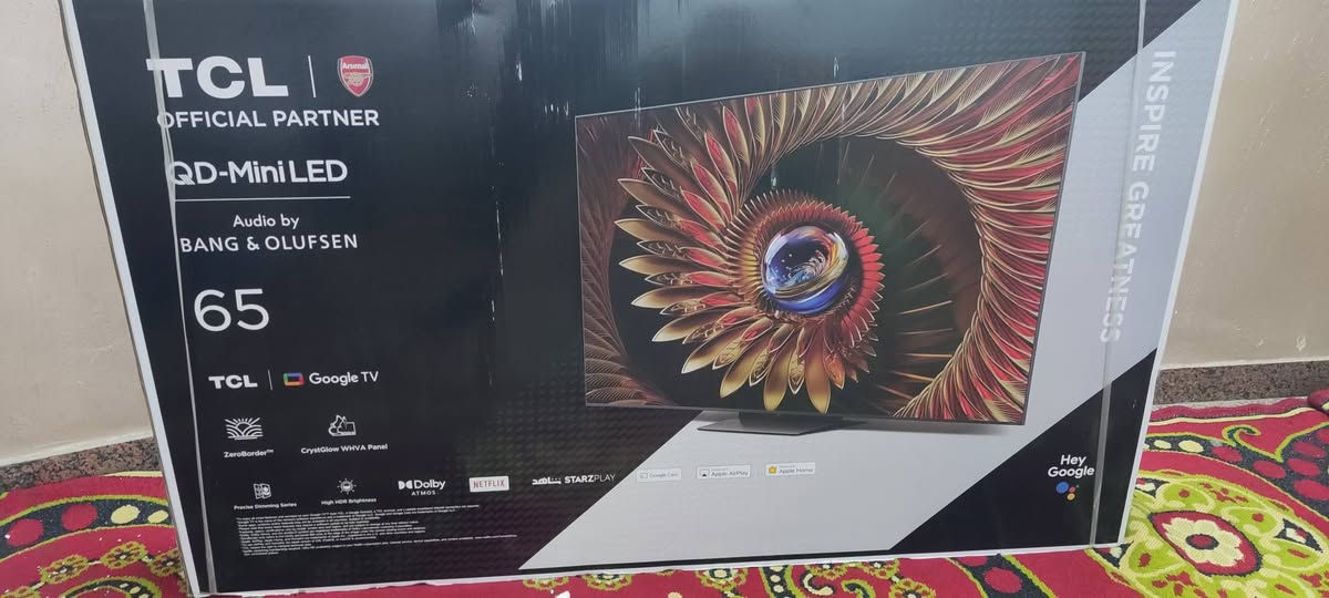 الشاشة: 65 بوصة، 4K UHD، تقنية QD-Mini LED، نسبة ألوان 97% DCI-P3.
الإضاءة الخلفية: Mini LED مع حتى 3840 منطقة تعتيم محلية.
السطوع: ذروة سطوع تصل إلى 4500 نيت.
معدل التحديث: 144Hz أصلي، مع DLG يصل إلى 288Hz، وVRR (48-288Hz).
تقنيات HDR: Dolby Vision IQ, Dolby Vision, HDR10+, HDR10, HLG.
نظام التشغيل: Google TV.
المعالج: AiPQ Pro.
الصوت: نظام صوتي من Bang & Olufsen، يدعم DTS Virtual:X، و Dolby Atmos.
ميزات الألعاب: Game Master, AMD FreeSync Premium Pro, VRR, ALLM.
الاتصال: Wi-Fi 6, Bluetooth 5.4, 4 منافذ HDMI 2.1. 

ضمان لمده 3 سنوات من شركه 
متوفر جديد ومستخدم ستفسار على هذا رقم 
***********
