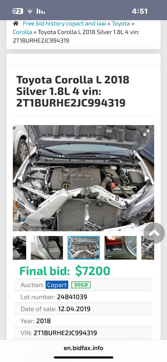 كورلا LE محسن 2018
حادثها فقط بنيد سنوية منتهية بيها حالوب سقف وصدوق جنطة وبداية جلح بالسقف 
بدون شاصي بدون ايربك 
ماشية 144 الف ميل وقابل للزيادة السعر 140 وبيها مجال بسيط 
السيارة للبيع او مراوس بسيارة حسبة 40 إلى 50 ورقة 
مكان السيارة كركوك 
رقم الهاتف ***********
