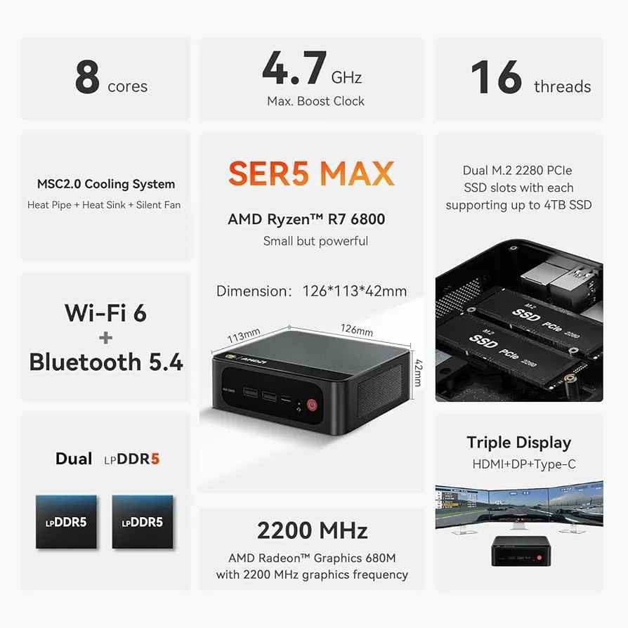 Beelink Mini PC SER5 MAX with AMD Ryzen 7 6800U, 24G LPDDR5, 500GB NVMe M.2 SSD, DP/HDMI/Type-C Triple Display Output, 2.5G LAN, WiFi6, BT5.2, W-11 Mini Computer
430$ أربيل, العراق


**إذا كنت صاحب هذا الإعلان وتريد حذفه لأي سبب، رجاءا أرسل رسالة إلى الدعم الفني**