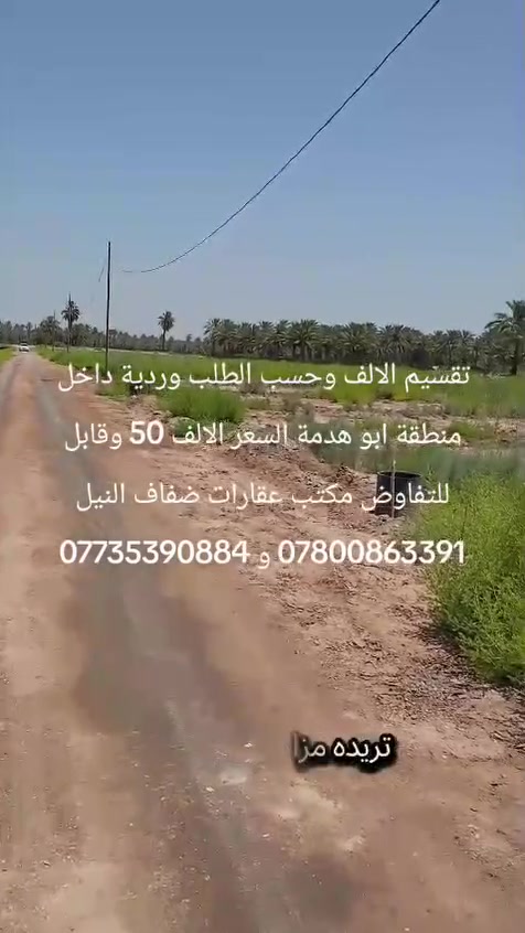 تقسيم الالف وحسب الطلب 
وردية داخل منطقة ابو هدمة 
سعر الالف 50 وقابل للتفاوض 
مكتب عقارات ضفاف النيل 
***********
***********
اذا ترغب بنشر عقارك اتصل بنا أو مراسلتنا على الخاص او مراجعة المكتب 
#مكتب عقارات ضفاف النيل #الحلة #النيل #عقارات #وردية
